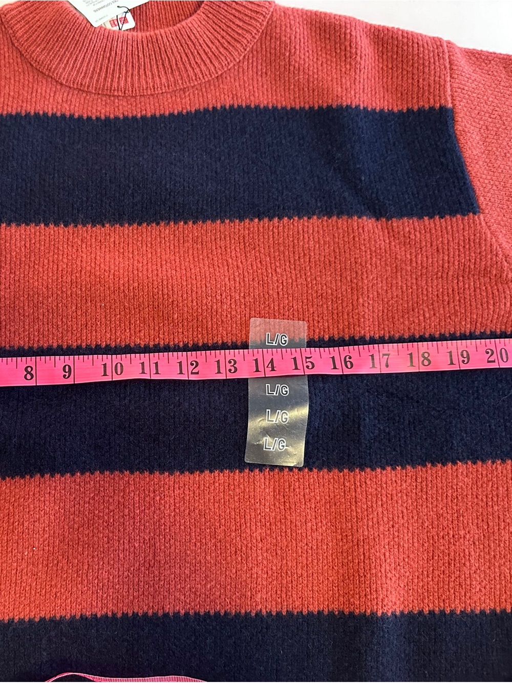 Ladies Uniqlo Crewneck Stripe Sweater - Orange/Rust and Navy - Picture 6 of 9